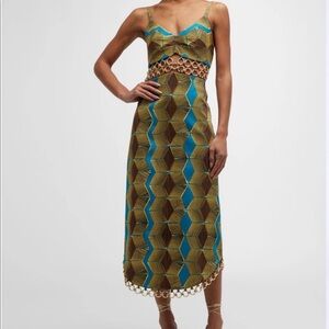 ALEXIS Sky Golden Ring Midi Dress Green/Blue Sz XS